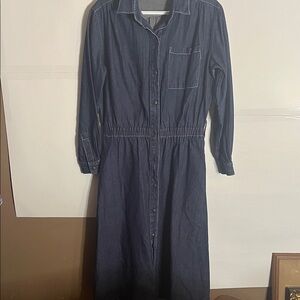 😄Vintage Jessica maxi denim dress pockets 8